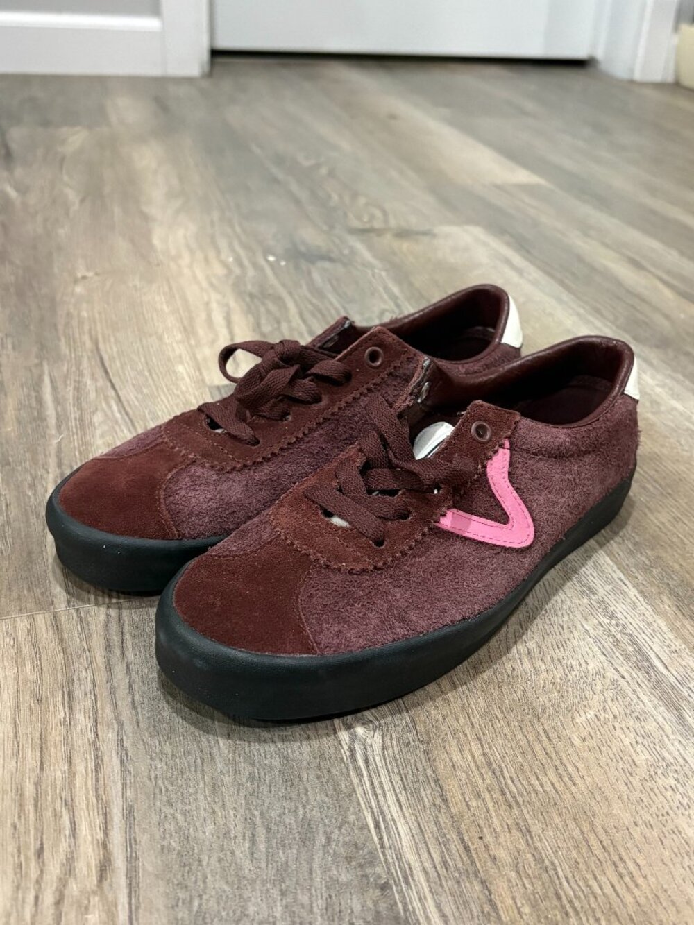 Brown and Pink Vans Sport Low Suede Shoes